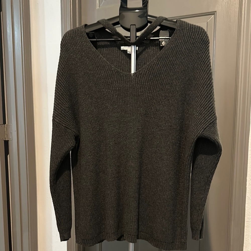 American Eagle Outfitters V-Neck Sweater with neck strap in Classic Grey